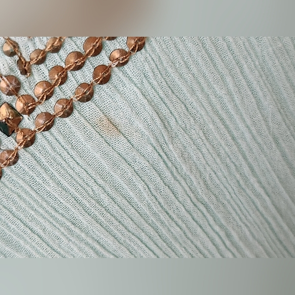 Mint Green Gauze and Fringe Open back Top w Bronze sequins Size M-L - Picture 8 of 9